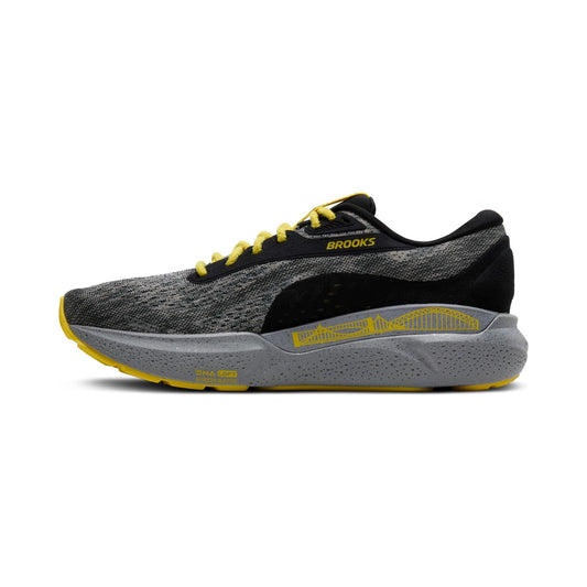 Brooks Women's Adrenaline GTS 24 running shoe in grey, black and yellow