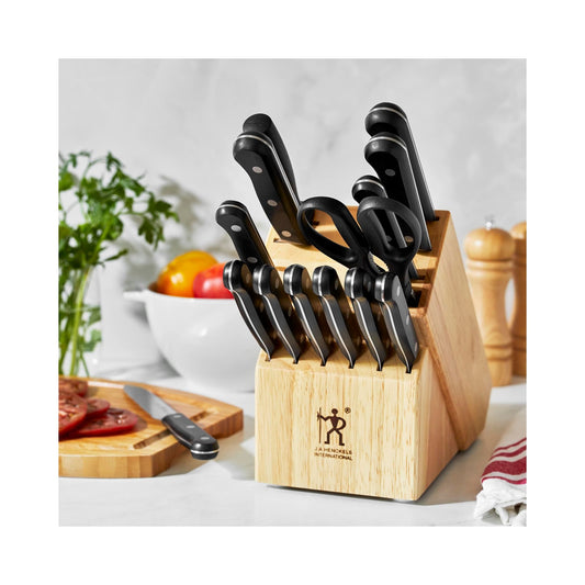 HENCKELS Solution 15-piece knife block set with natural wood block