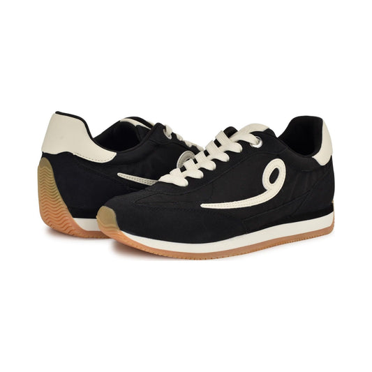 Nine West Women's Fivo black retro sneaker with cream logo and gum sole