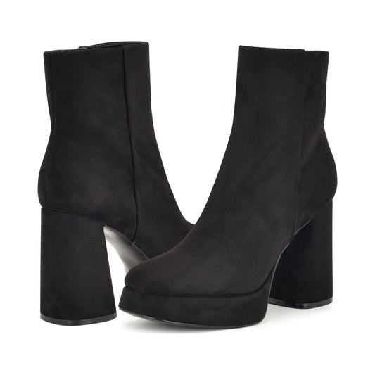 Nine West Women's Velo black faux suede platform block-heel ankle boot
