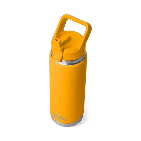 YETI Rambler 26 oz insulated stainless steel bottle in yellow with straw cap
