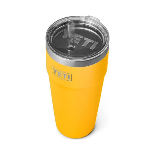 YETI Rambler 26 oz stainless steel straw cup in yellow with clear straw lid