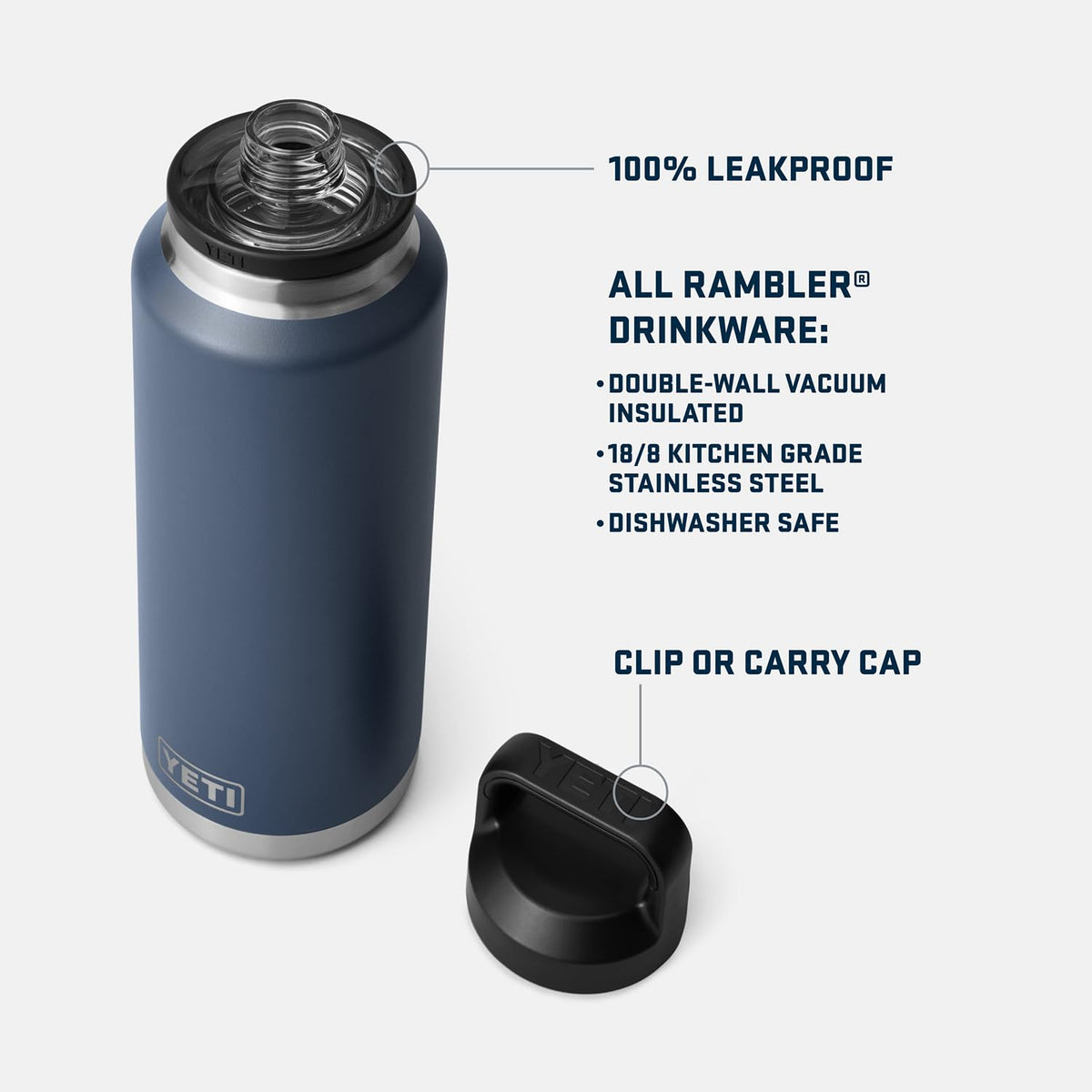 YETI Rambler 46 oz Bottle, Leakproof, Vacuum Insulated, Stainless Steel with Chug Cap