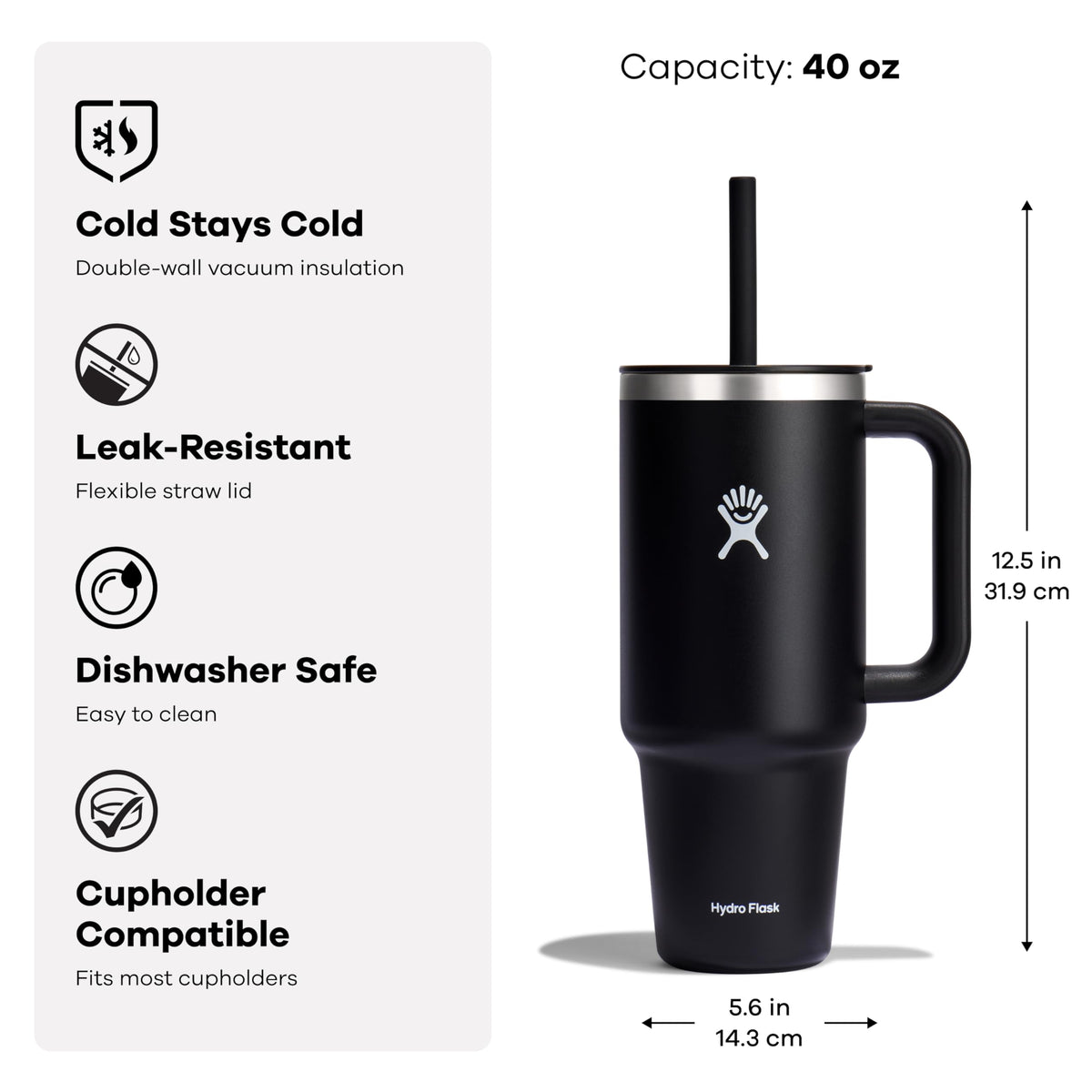 Hydro Flask Travel Tumbler with Handle, Lid and Straw