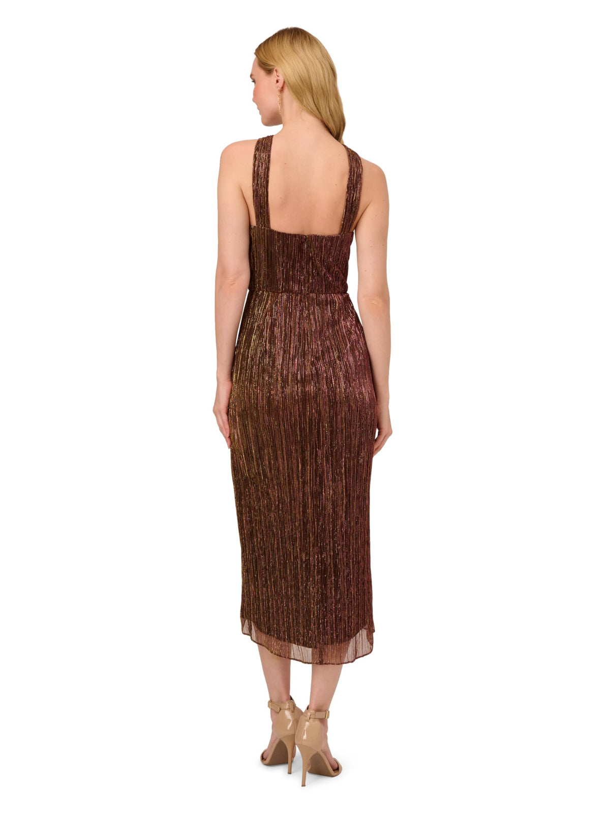 Adrianna Papell Women's Halter Crinkle Metallic Dress