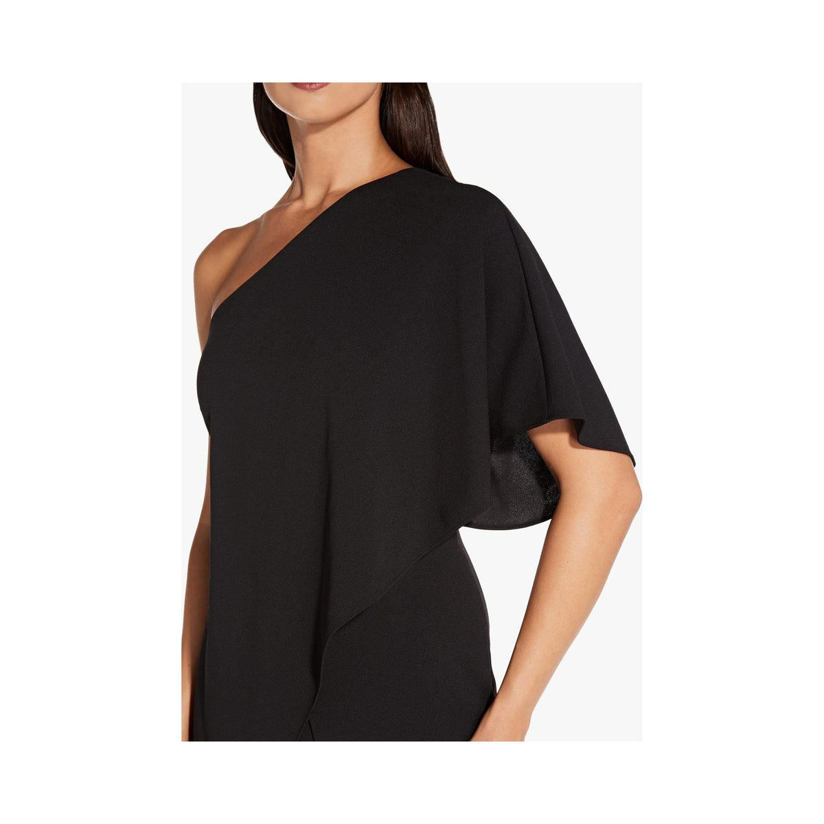 Adrianna Papell black one-shoulder wide-leg jumpsuit with draped sleeve