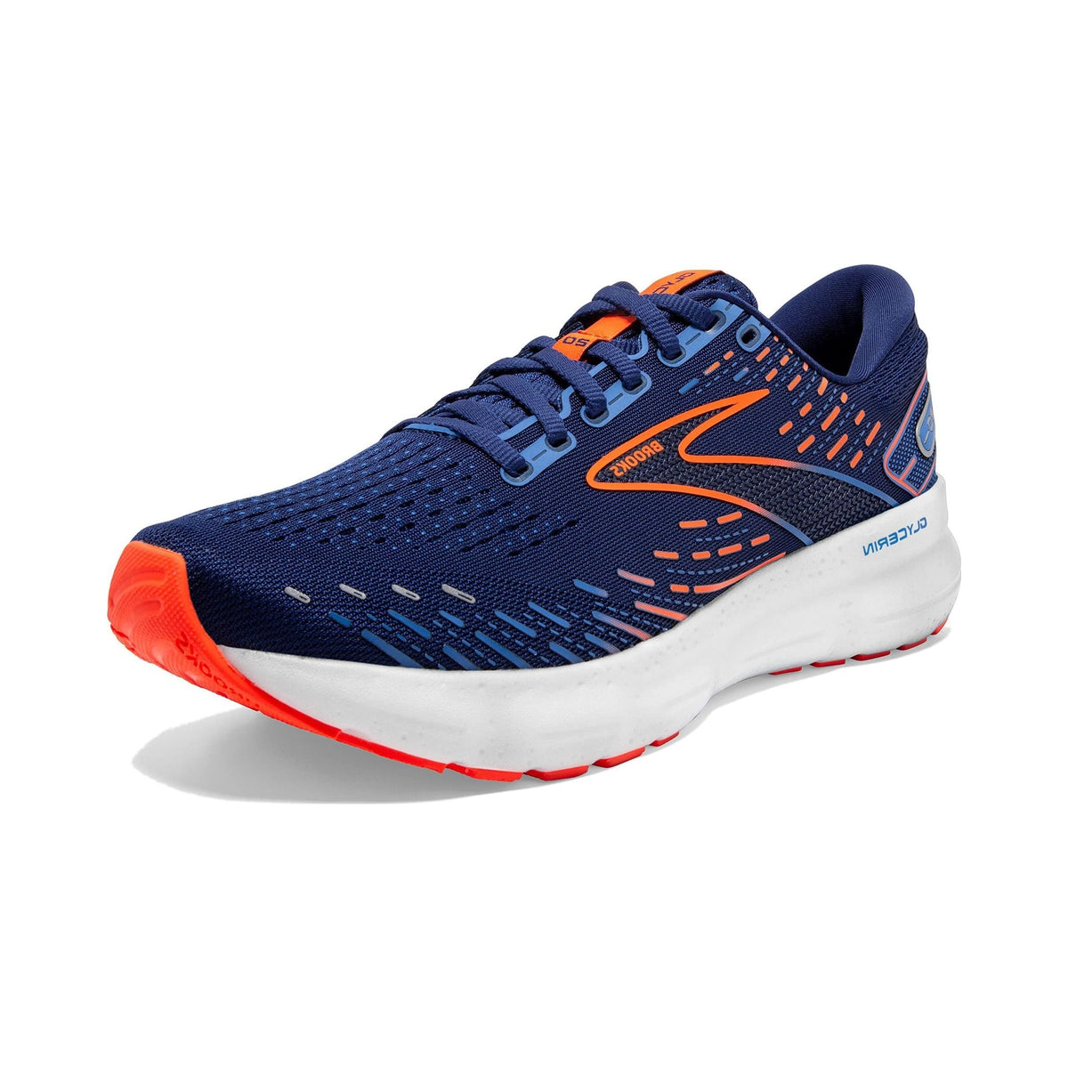 Brooks Men's Glycerin 20 running shoe in navy with orange accents