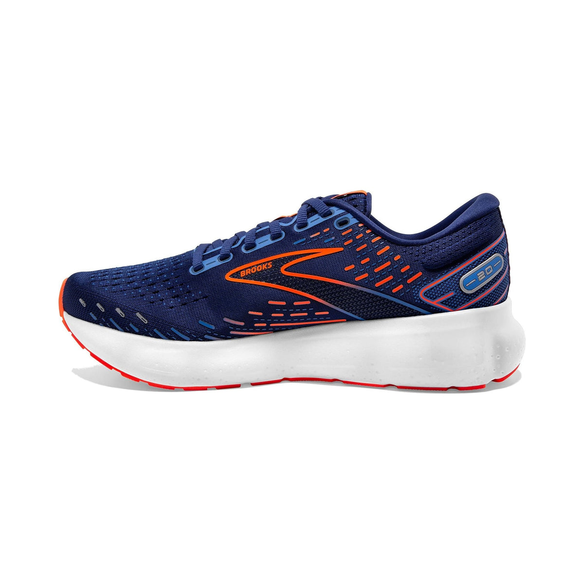 Brooks Men's Glycerin 20 running shoe in navy with orange accents
