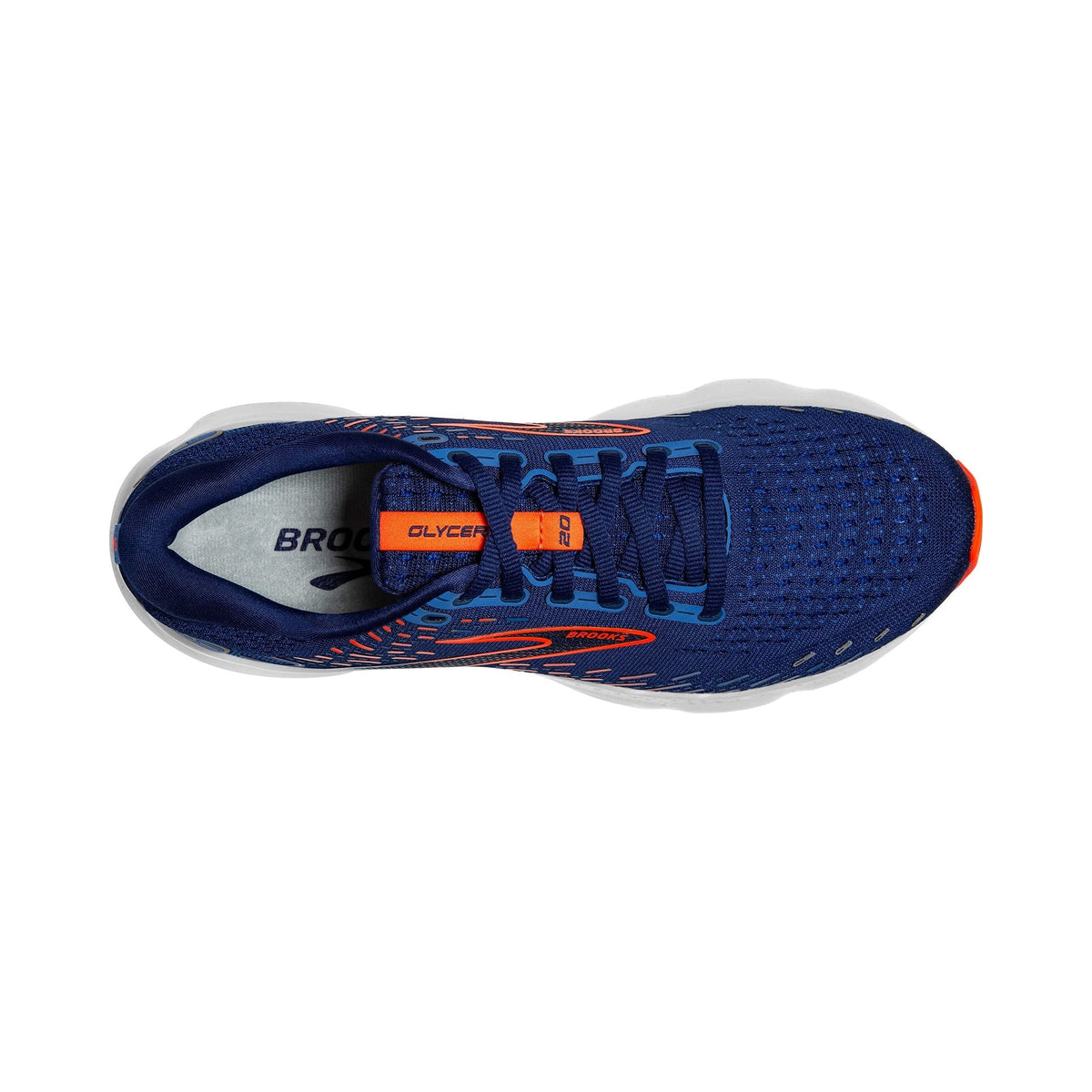 Brooks Men's Glycerin 20 running shoe in navy with orange accents