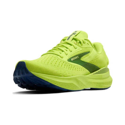 Brooks Men's Adrenaline GTS 24 running shoe in neon lime with navy accents