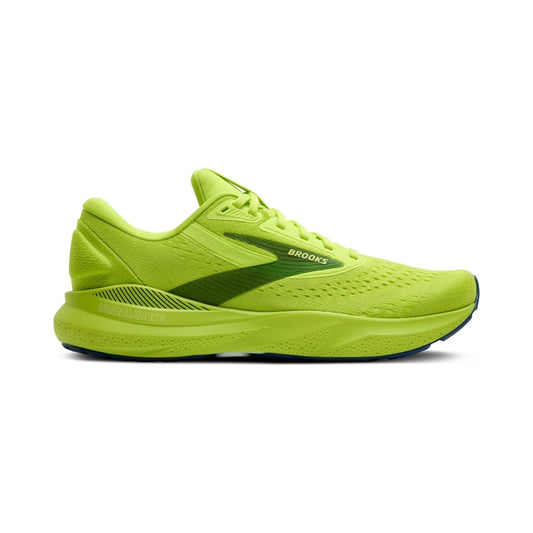Brooks Men's Adrenaline GTS 24 running shoe in neon lime with navy accents