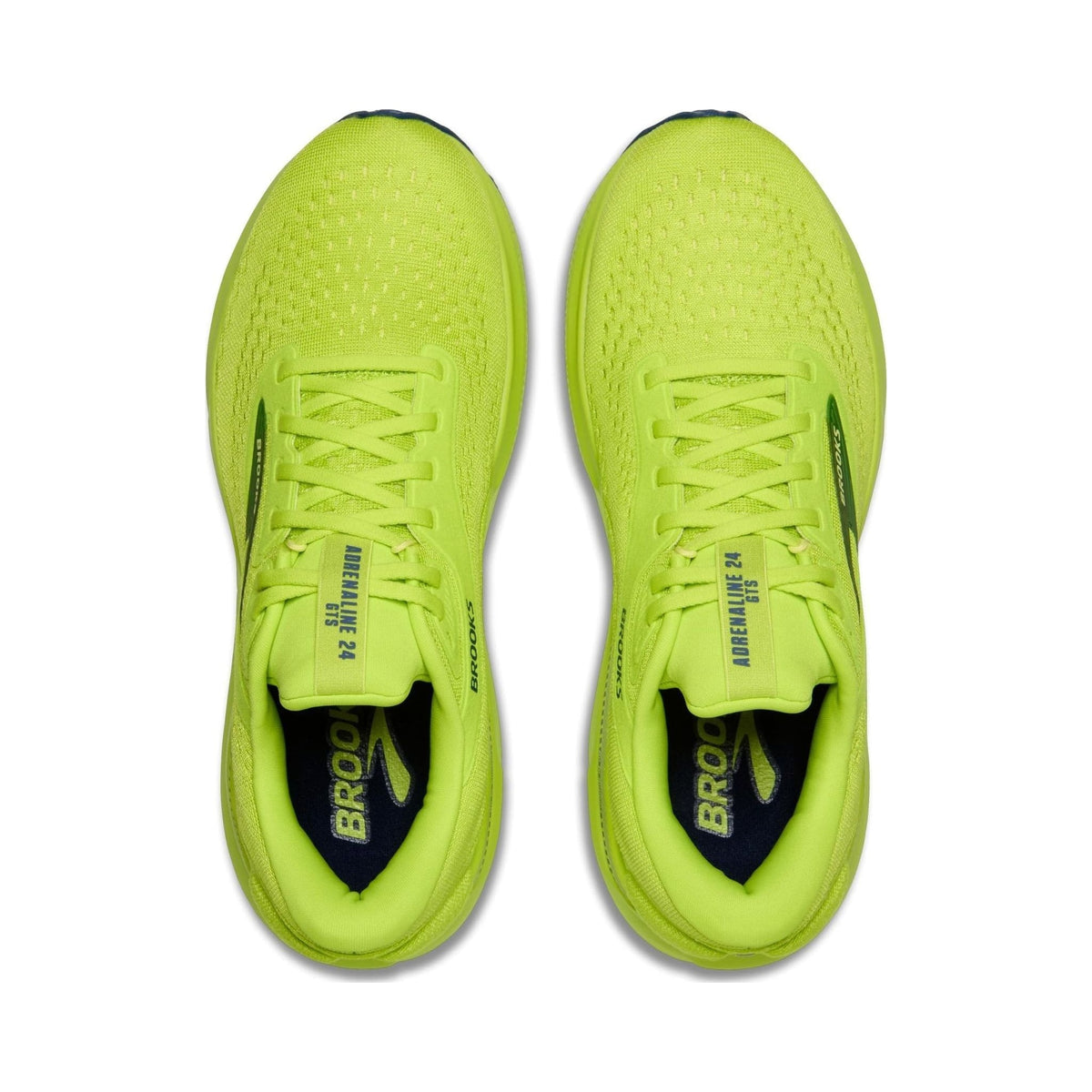 Brooks Men's Adrenaline GTS 24 running shoe in neon lime with navy accents