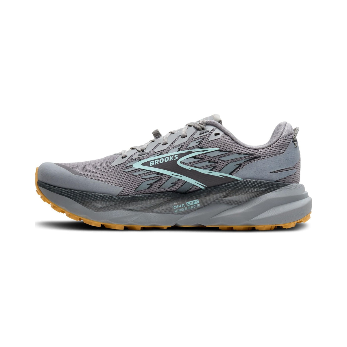 Brooks Cascadia 19 men's trail running shoe in grey with gold outsole