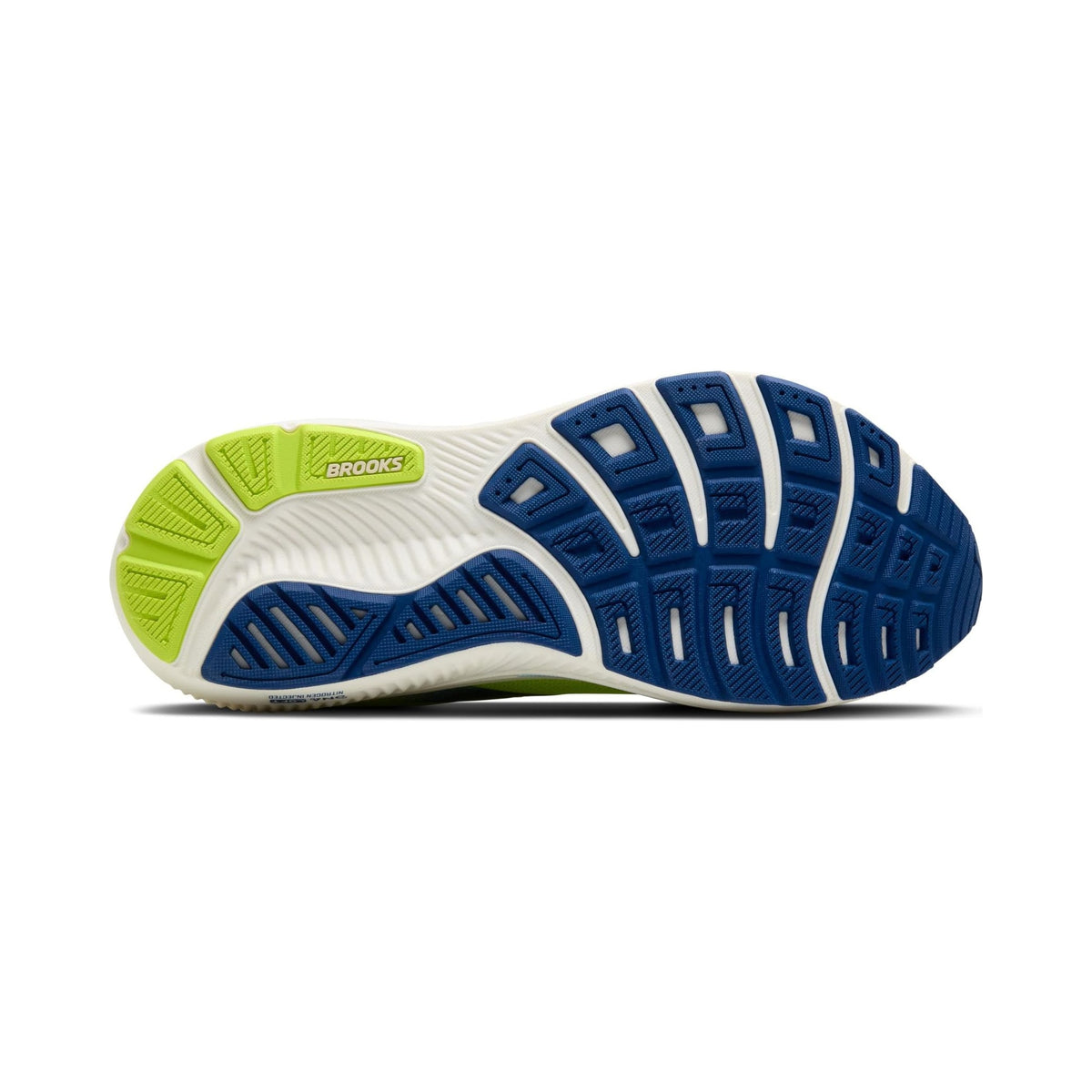 Brooks Ghost 17 men's neutral running shoe in neon green and blue