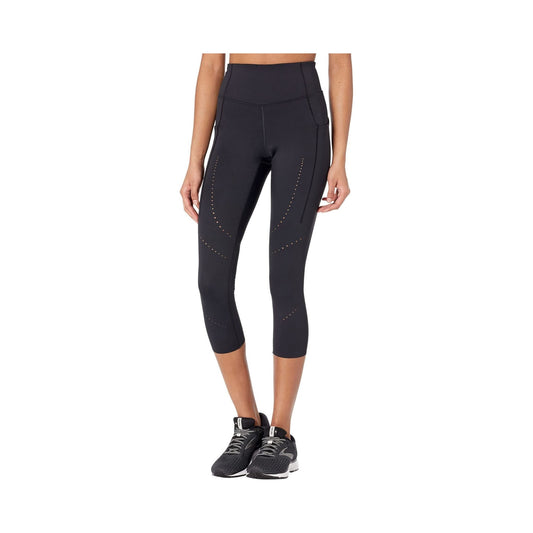 Brooks Women's Method 3/4 capri tights in black, front and back views