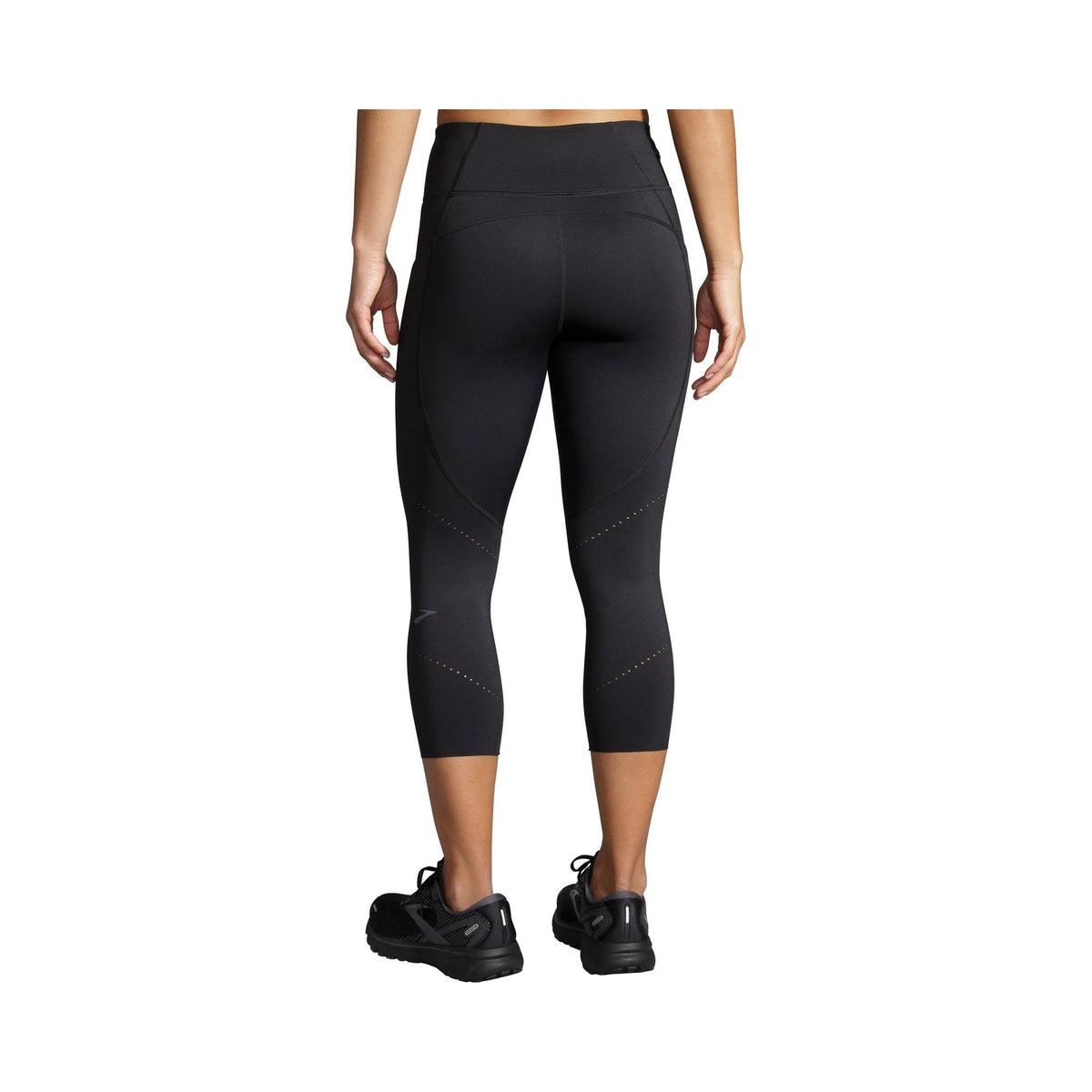 Brooks Women's Method 3/4 capri tights in black, front and back views