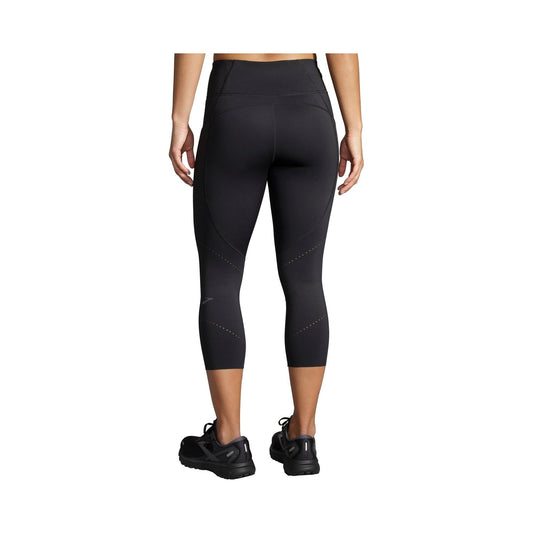 Brooks Women's Method 3/4 capri tights in black, front and back views
