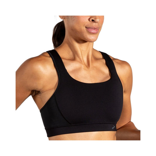 Brooks Women's Convertible 2.0 black high-impact sports bra, front and back views