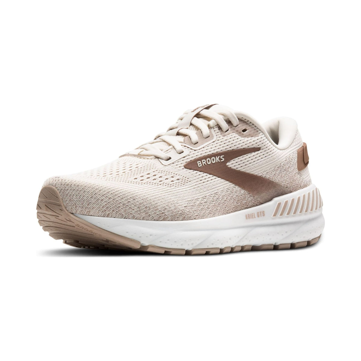 Brooks Women's Ariel GTS 24 running shoe in cream and rose gold, side view