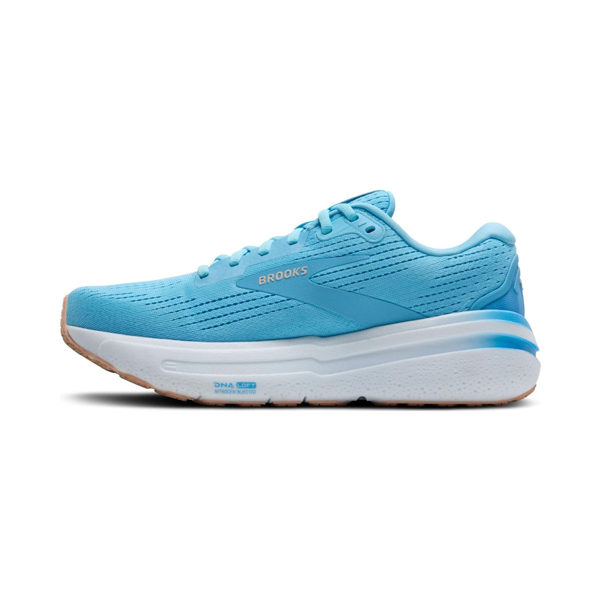 Brooks Women's Ghost Max 2 running shoe in light blue with gum outsole