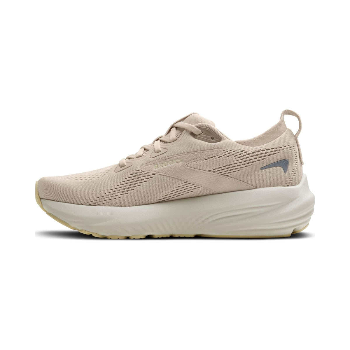 Brooks Women's Glycerin 22 neutral running shoe in beige, side and sole views