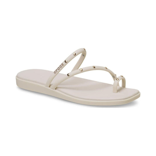 Crocs Women's Miami Toe Loop Sandal in bone with gold studs