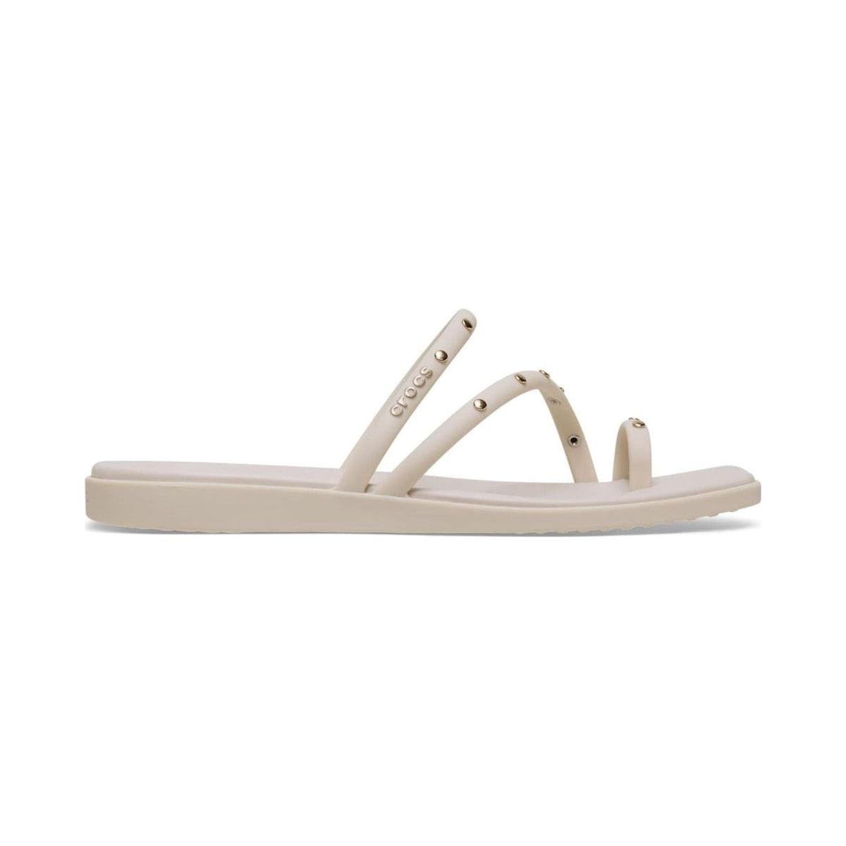 Crocs Women's Miami Toe Loop Sandal in bone with gold studs