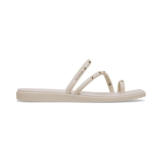 Crocs Women's Miami Toe Loop Sandal in bone with gold studs