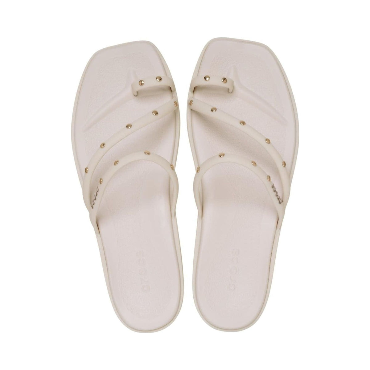 Crocs Women's Miami Toe Loop Sandal in bone with gold studs