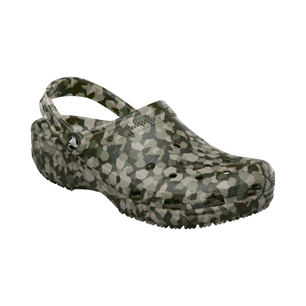 Crocs Classic clog in green camo print, unisex slip-on with heel strap