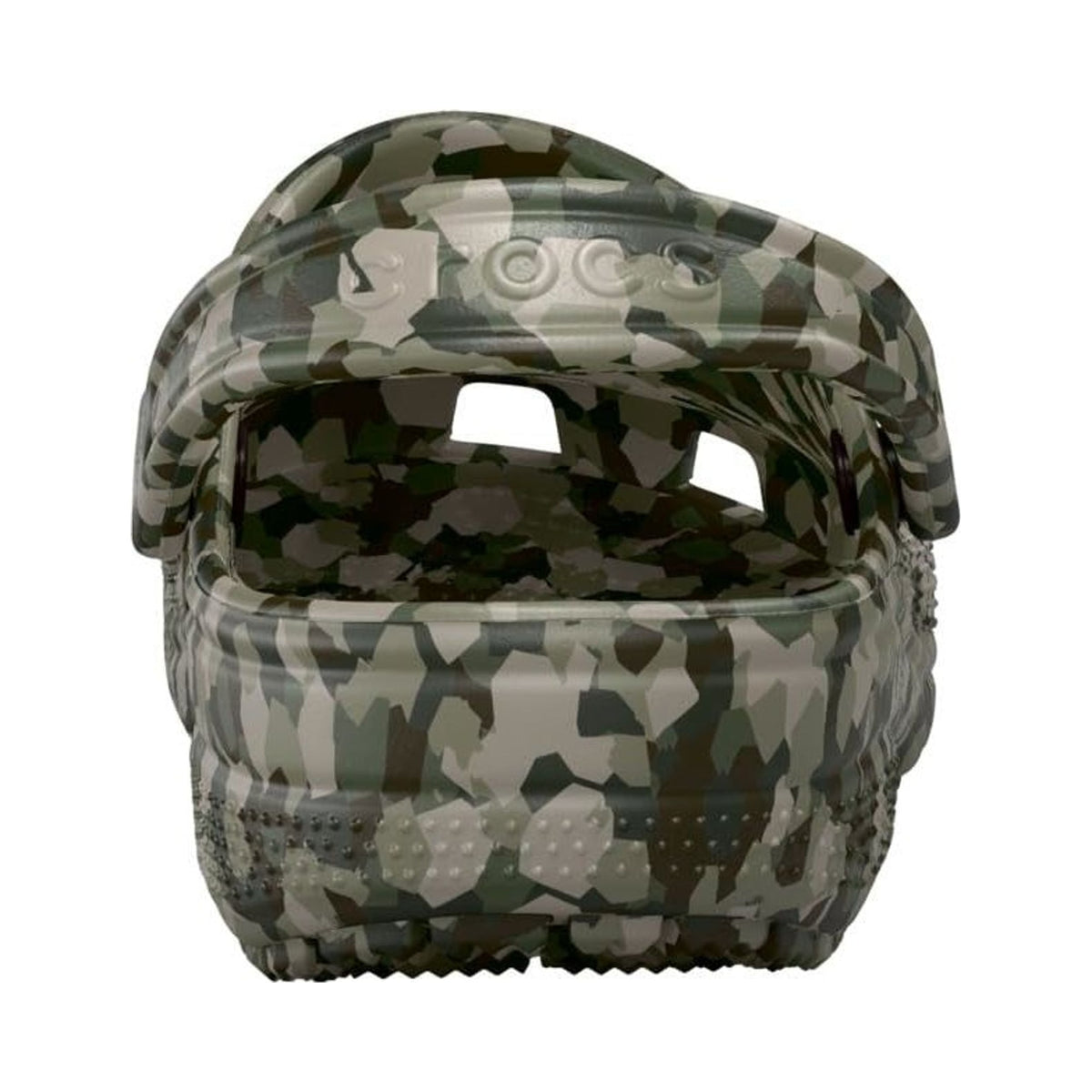 Crocs Classic clog in green camo print, unisex slip-on with heel strap