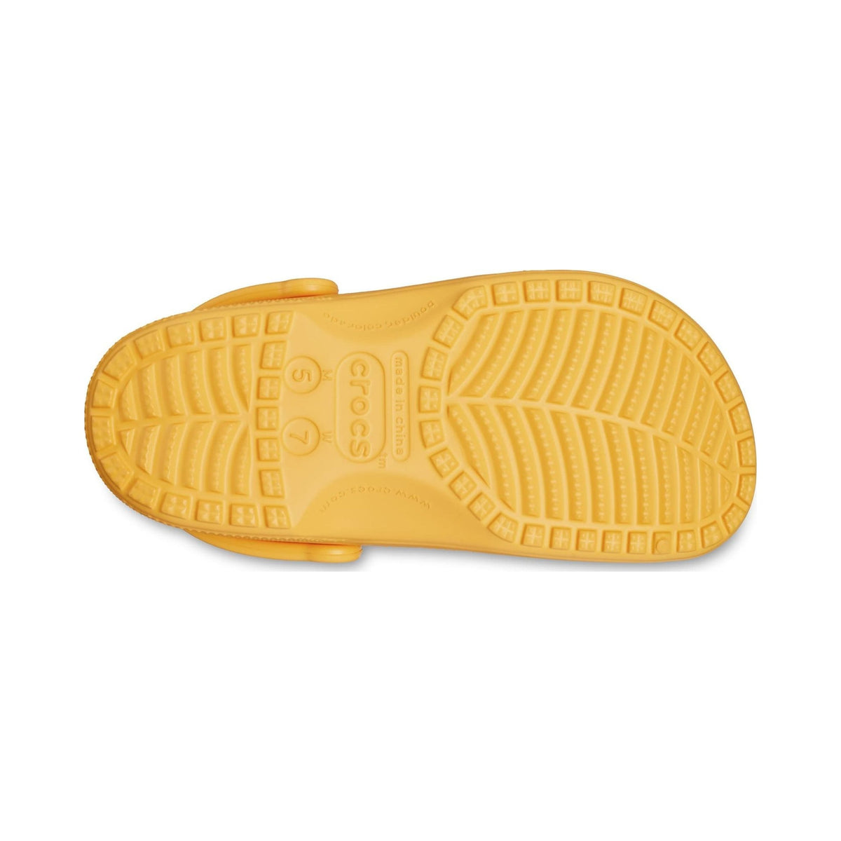 Crocs Classic Clog in yellow-orange, unisex slip-on clog shown from multiple angles