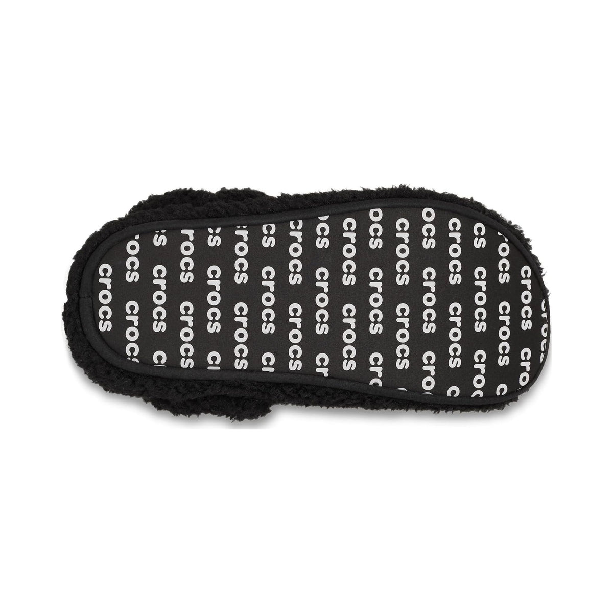 Crocs Classic Cozzzy black fuzzy lined slipper, side and top views