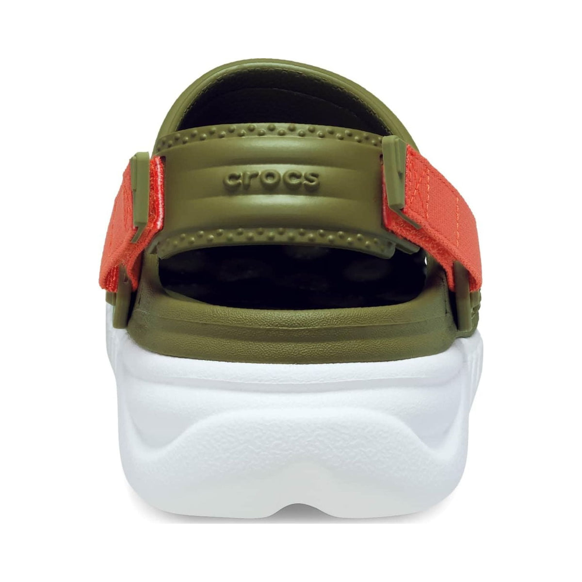 Crocs Duet Max II unisex clogs in army green with orange heel straps and white sole