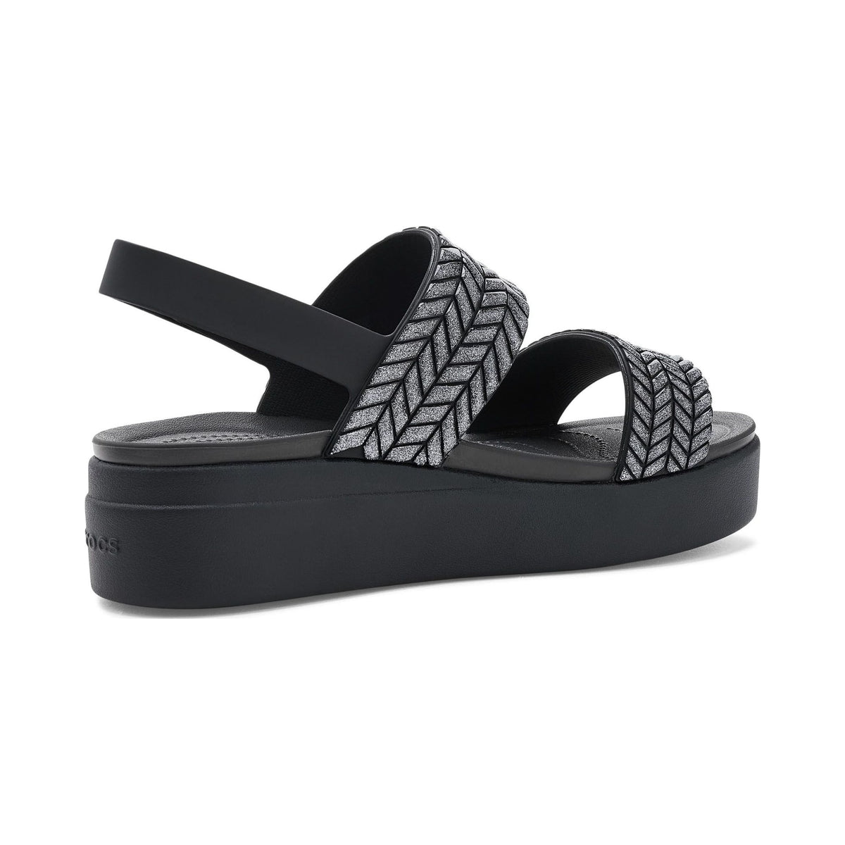 Crocs Women's Brooklyn Low Wedge Sandals in black with woven glitter straps