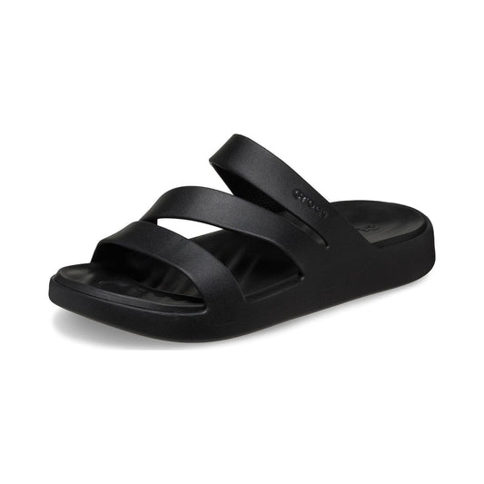 Crocs Women's Getaway Strappy Sandal in black, blue and bone colorways