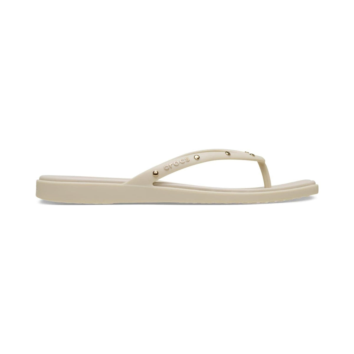 Crocs Women's Miami square-toe flip flops in bone, multiple views