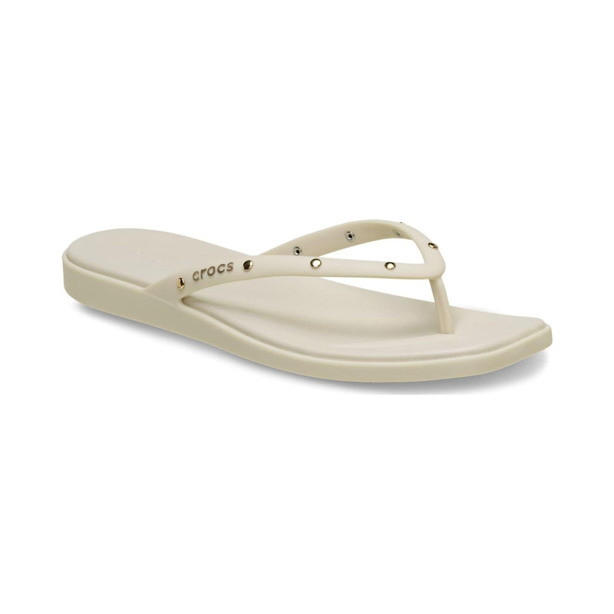 Crocs Women's Miami square-toe flip flops in bone, multiple views