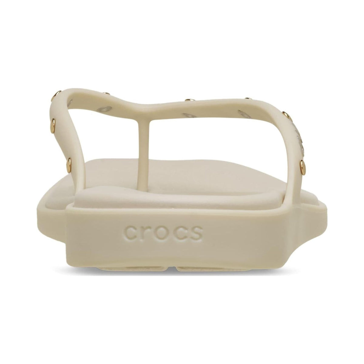 Crocs Women's Miami square-toe flip flops in bone, multiple views