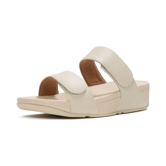 FitFlop Lulu adjustable leather slides in stone beige, women's