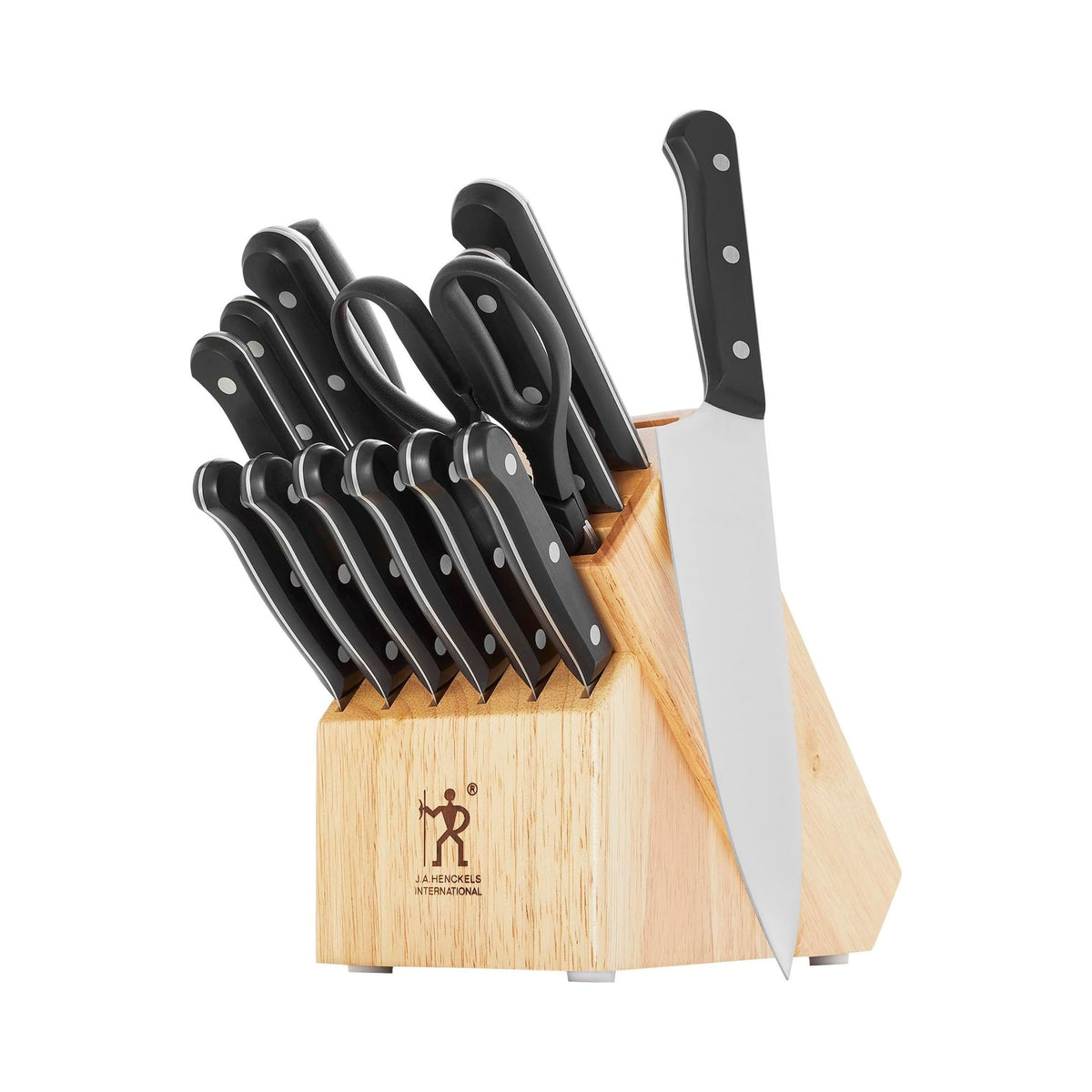HENCKELS Solution 15-piece knife block set with natural wood block