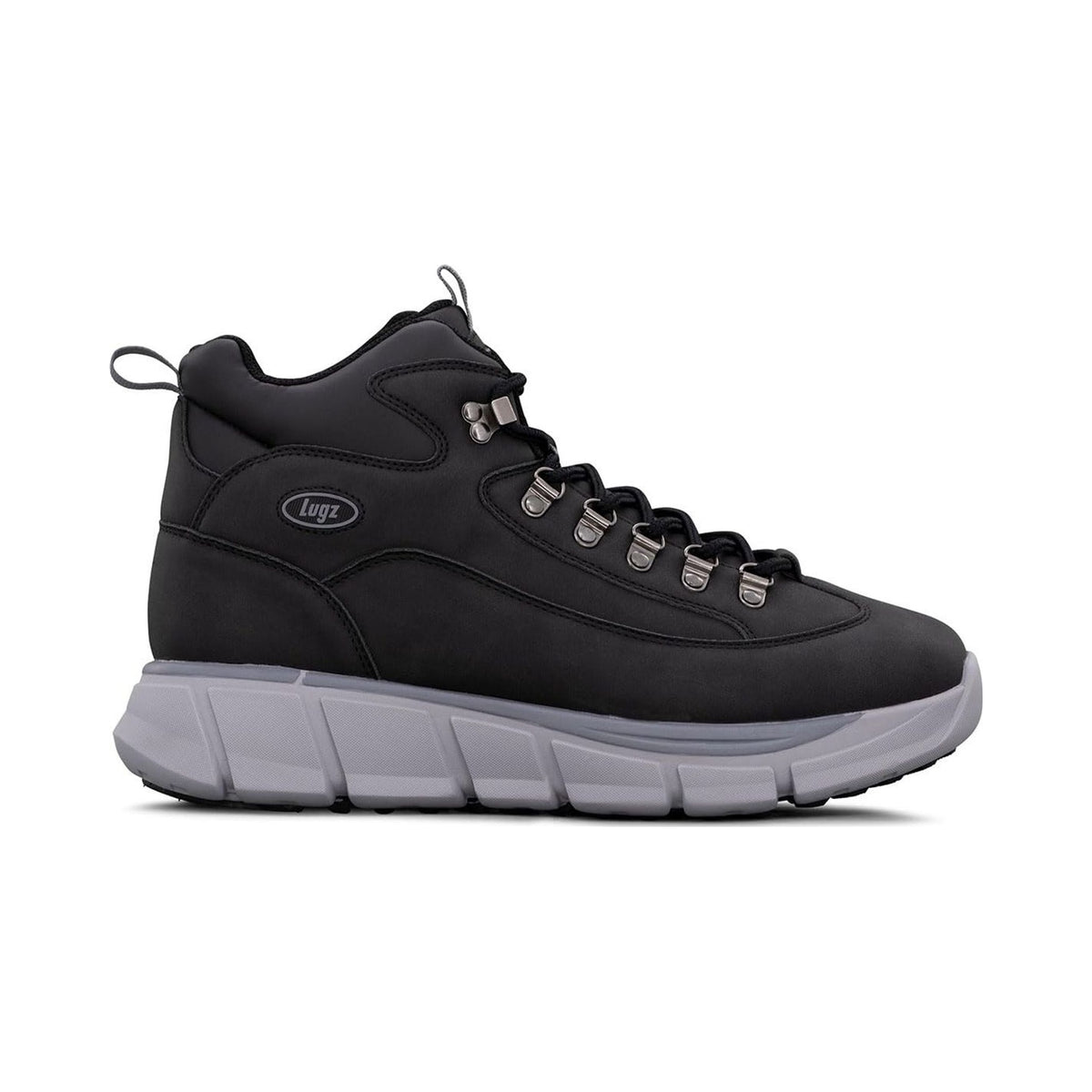 Lugz men's Whirlwind black mid-top boot with grey sole