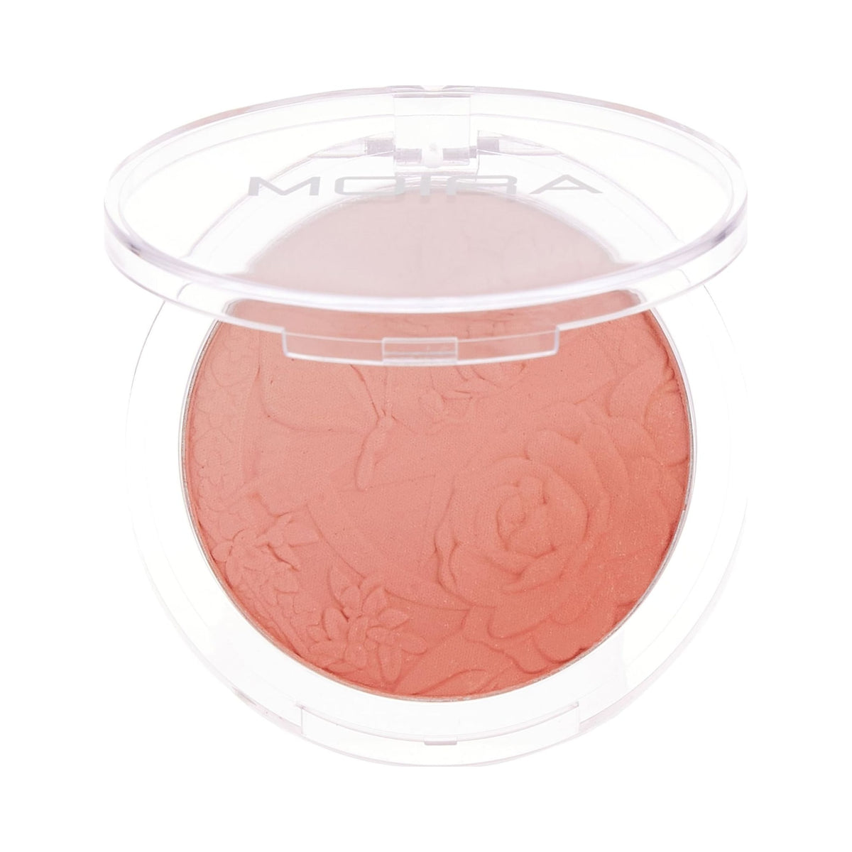 MOIRA Signature Ombre Blusher in Mellow Pink, open floral-embossed compact