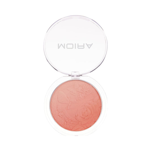MOIRA Signature Ombre Blusher in Mellow Pink, open floral-embossed compact