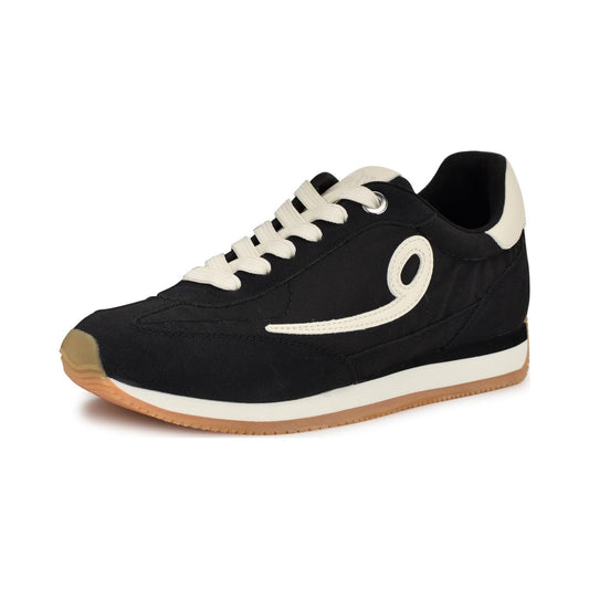 Nine West Women's Fivo black retro sneaker with cream logo and gum sole