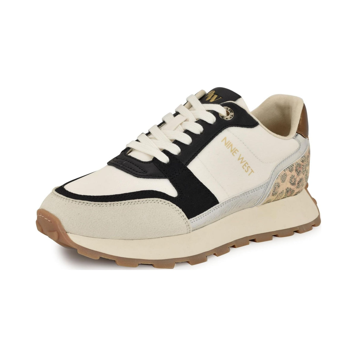 Nine West Kalah sneaker in cream, black and leopard print