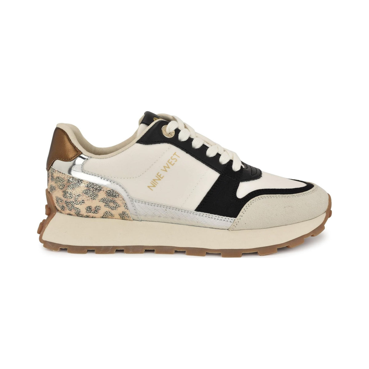 Nine West Kalah sneaker in cream, black and leopard print