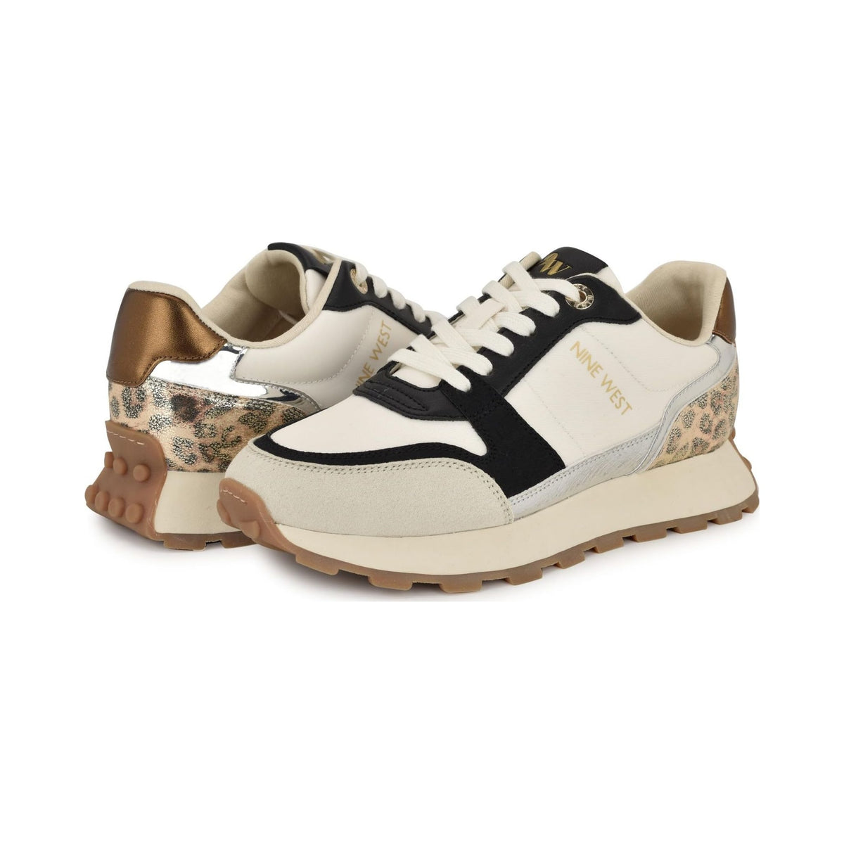 Nine West Kalah sneaker in cream, black and leopard print