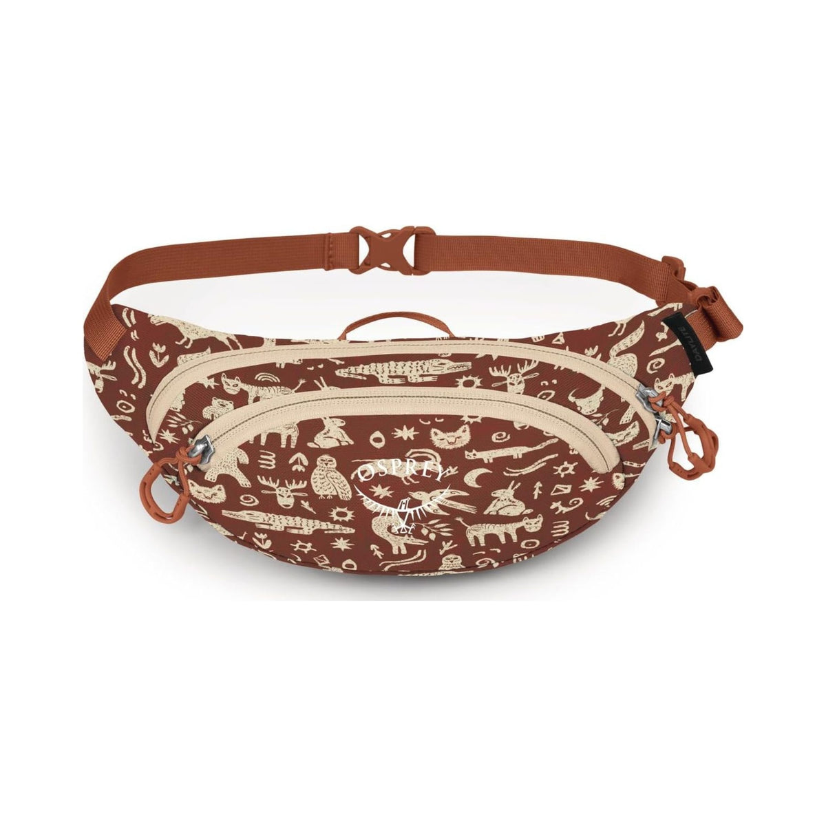 Osprey Daylite Mini waist pack in brown print, worn as belt bag and crossbody