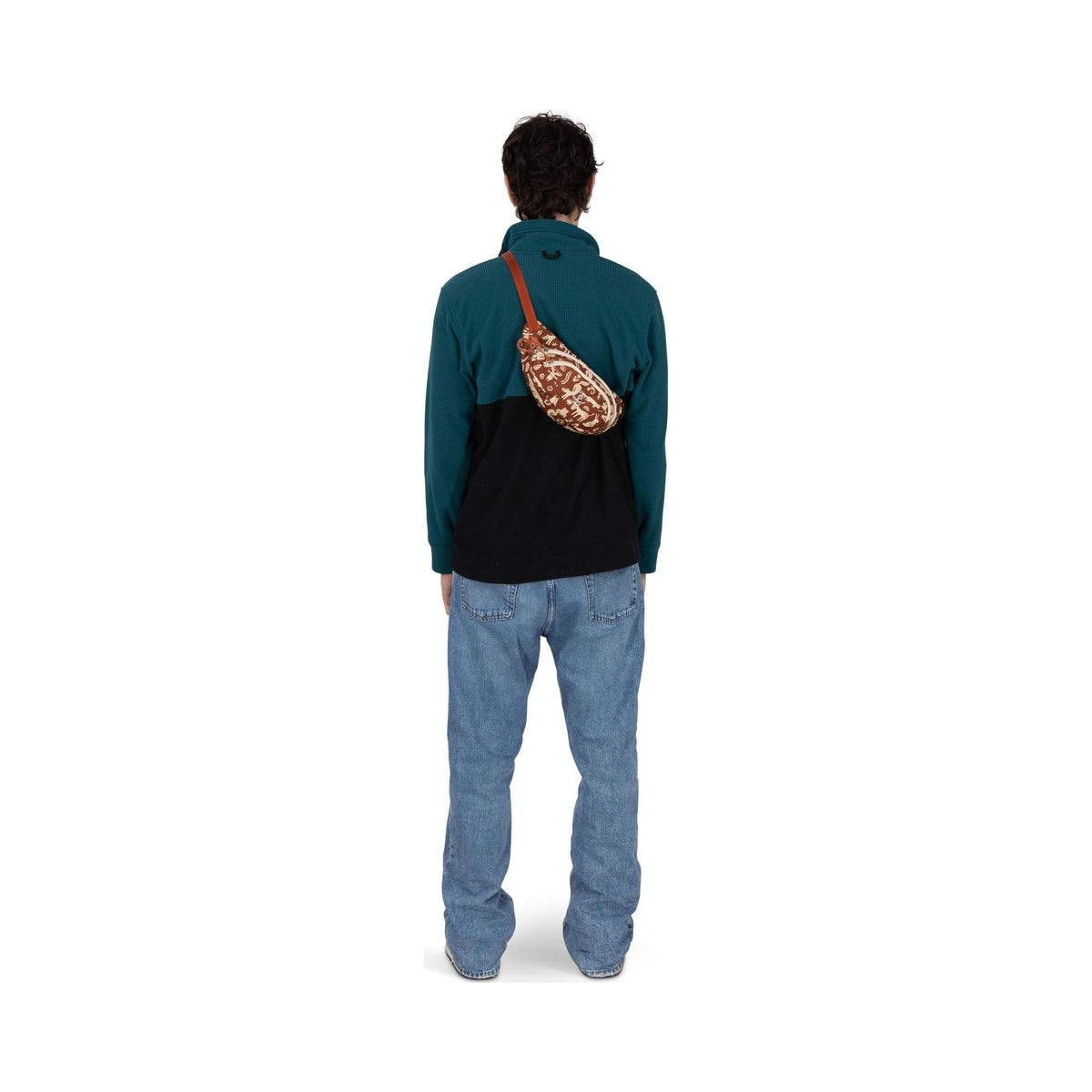 Osprey Daylite Mini waist pack in brown print, worn as belt bag and crossbody